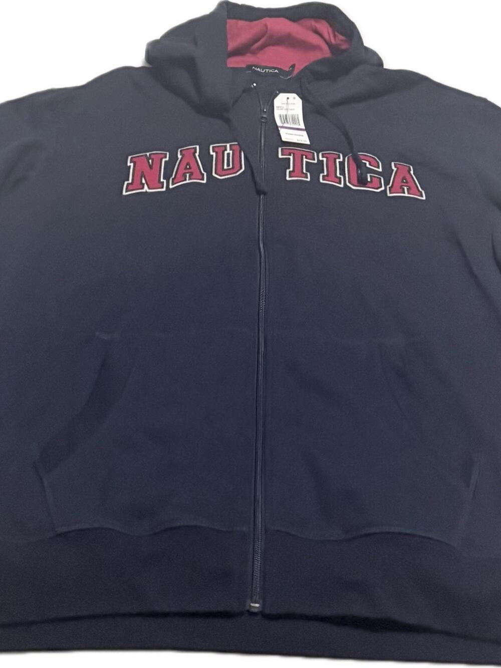 Nautica Navy Zip-Up Hoodie with Red Lettering